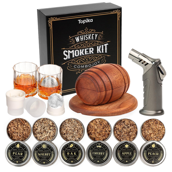 Topika Whiskey Smoker Kit Cocktail Smoker with Torch, 6pcs Wood Chips Set
