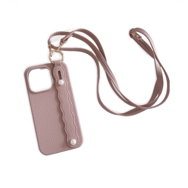 iPhone 15 Compatible Case - Light Pink Protective Cover with Wrist Strap
