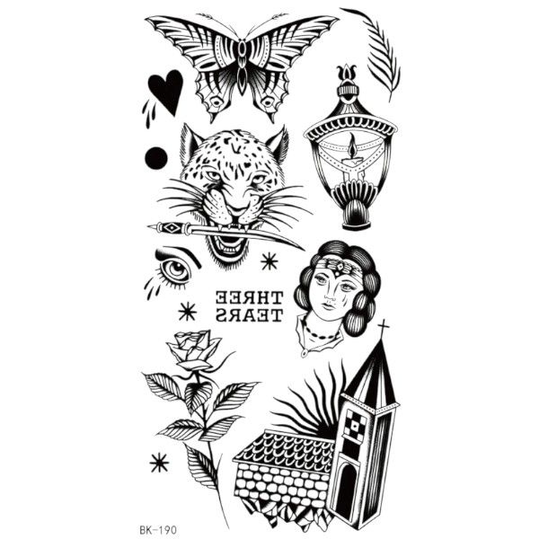 5 Piece - Unique Gothic And Nature Inspired Temporary Tattoo - Black