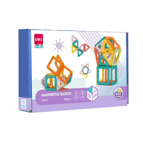 Deli Magnetic Building Blocks 35pieces, Assorted Colours &amp; Shapes