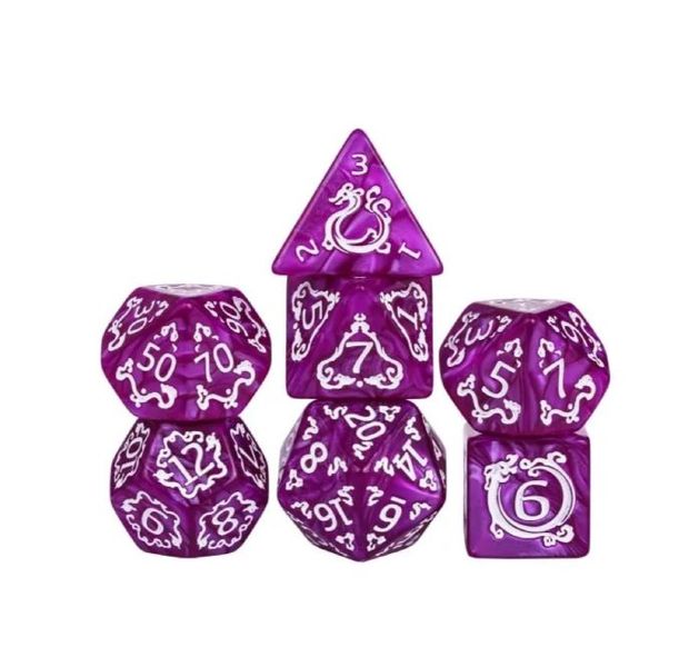 Different Colors 7-Piece Dragon Filigree Polyhedral Dice Set