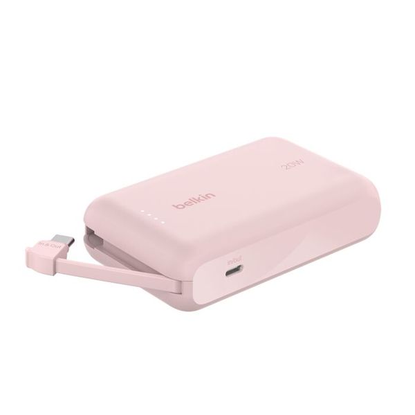 Belkin BoostCharge power bank 10000mAh, portable power bank with integrated cable PD 20W, fast charge USB-C power delivery - Pink