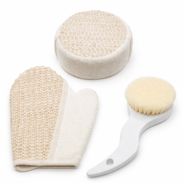 3-Piece Bath &amp; Body Exfoliating Set -Loofah Sponge, Bath glove &amp; Body Brush