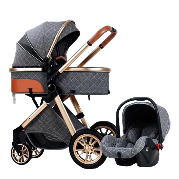 3-in-1 Foldable Baby Stroller Travel System With Baby Car Seat - Grey