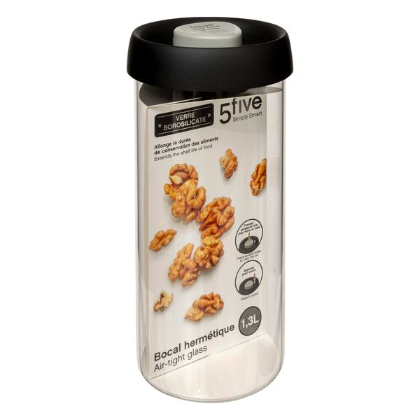 5five Glass Food Storage Jar with Black Hermet Vacuum Lid 1.3Lt