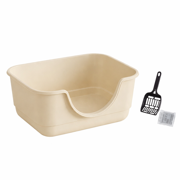 Large Open Cat Litter Tray with Scoop - Cream