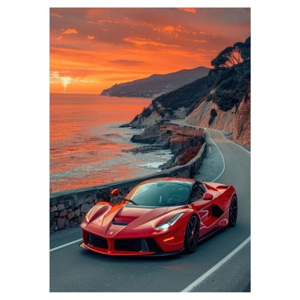 Red Ferrarri Sunset Drive - A1 Poster