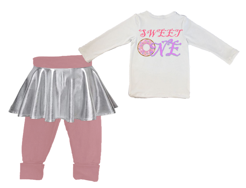 My first birthday-Long sleeve foldover pants with built in skirt-Sweet One