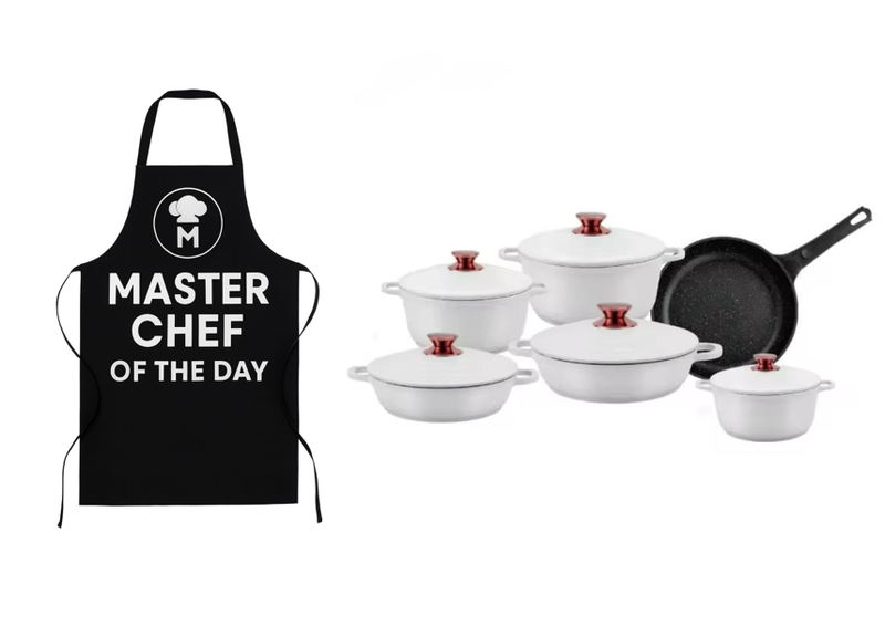 Haus Ronald Aluminum Cast Iron Non-Stick 11Pcs Cookware Pot Set with Apron