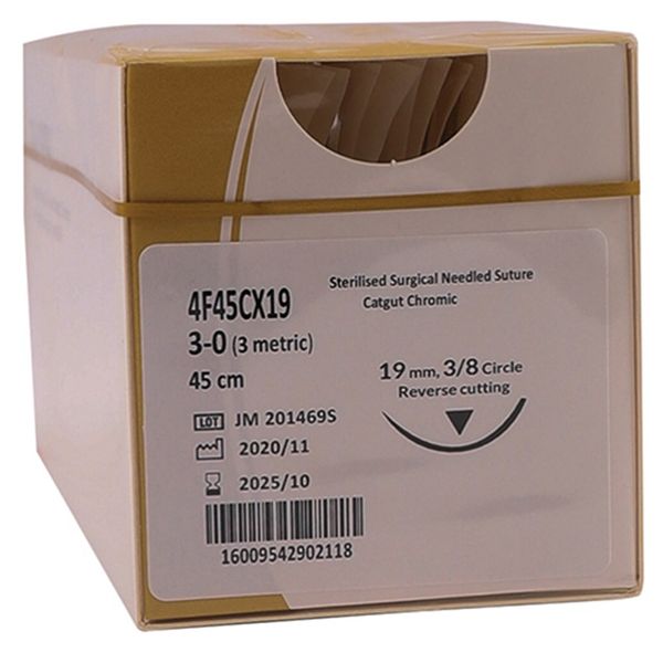 Suture Trugut Chromic 3/0 75cm Rc 3/8 12's