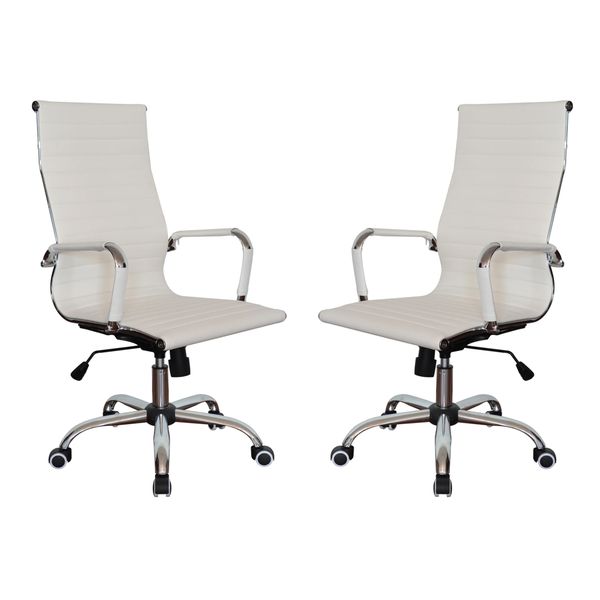 TOCC Generic White PU Leather Ribbed High Back Office Chair - Set of 2