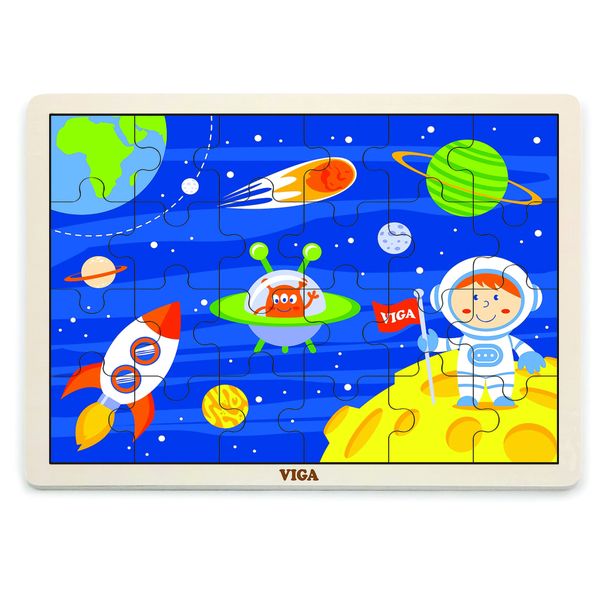 Viga 24 Piece Space Travel Wooden Puzzle with tray