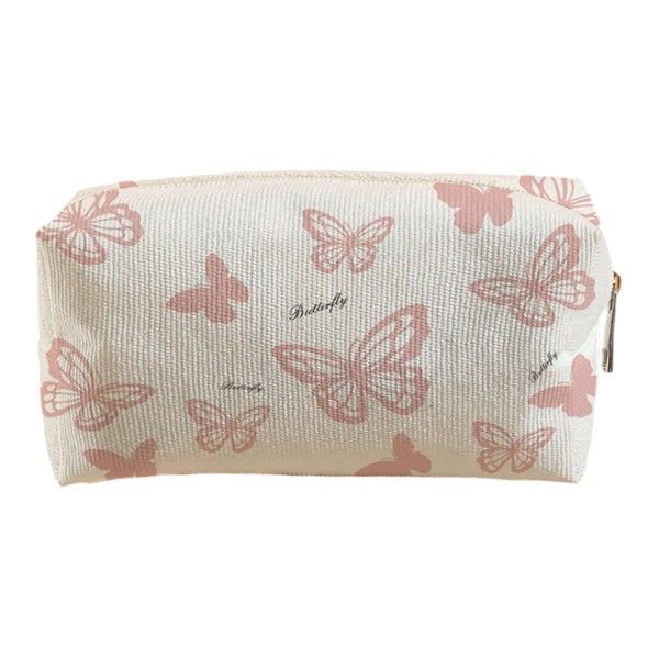 Fairycore Butterfly Print Cosmetic Makeup Bag - White/Pink