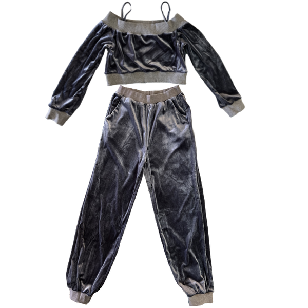 Girls Grey Crop Drop Shoulder Tracksuit
