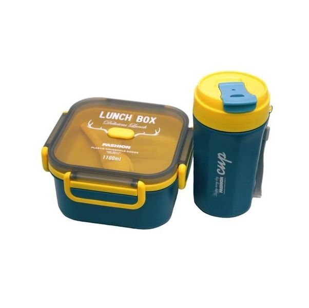 Desai Squared Double Layer Travel lunch box with 500ml Drink Cup