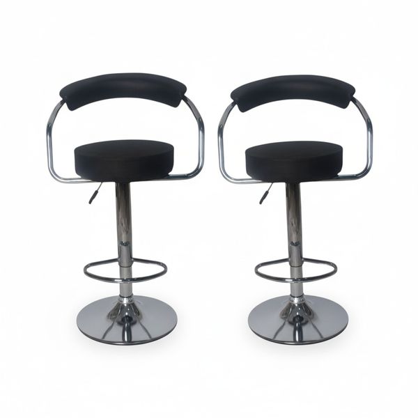 SMTE 319 - Modern Swivel Bar Stools - Black/Silver - Set of 2