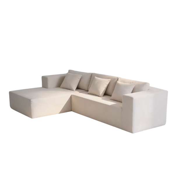 Minimalist L-Shaped Sectional Sofa | Modern Cream Fabric Lounge-Beige