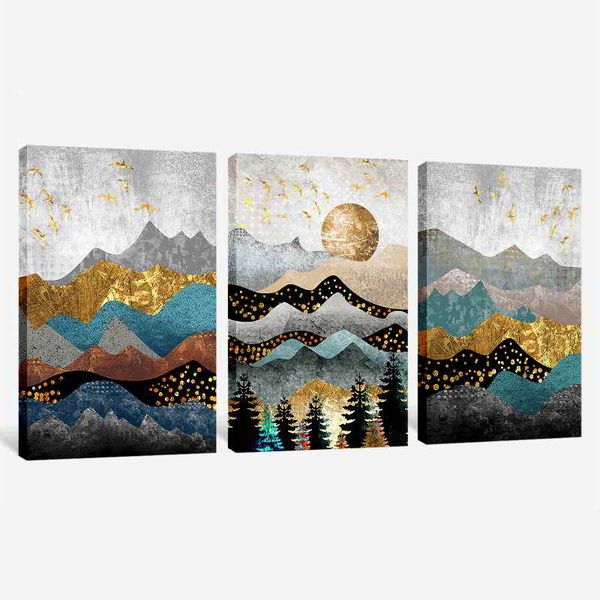 Abstract 3-Piece Mountain Canvas Wall Art For Living Bed Room