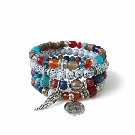 4-Piece Handmade Beaded Bracelet Gift Set with "I Love You" Charm Image