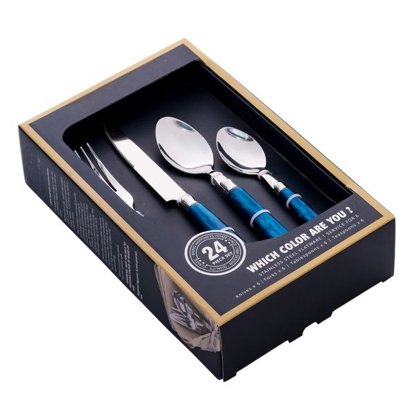 24 Piece Blue Marble Stainless Steel Cutlery Set.