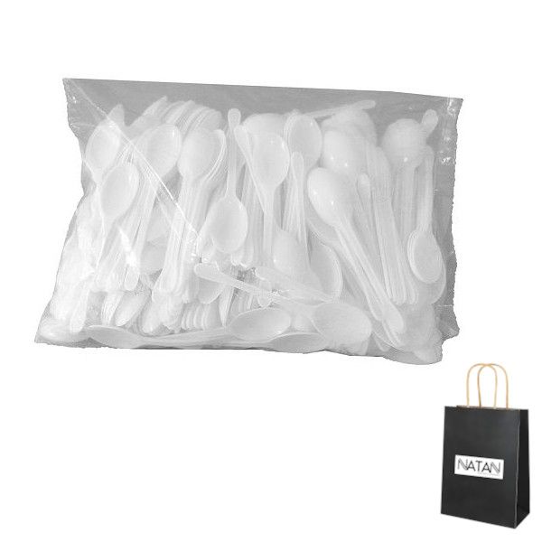 Pack Of White Plastic DisposableTeaspoons + Natan Gift Bag