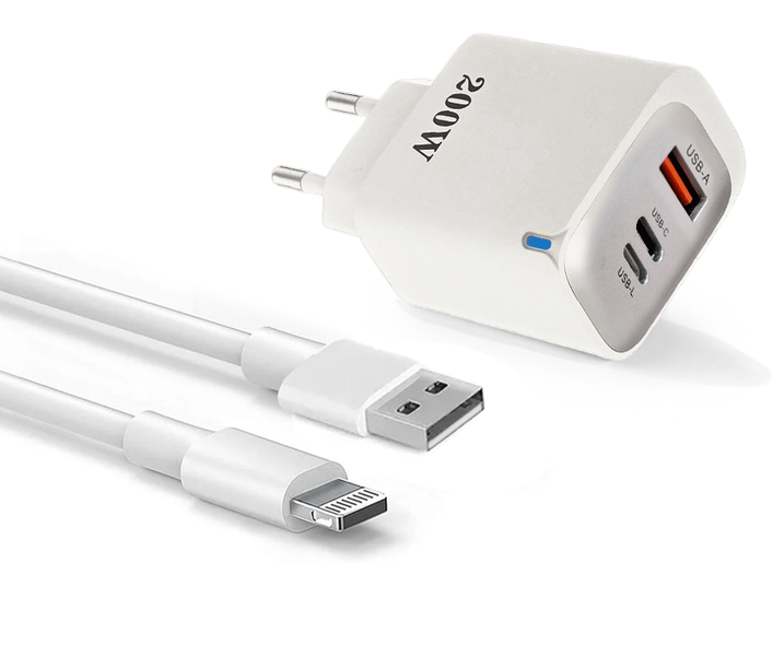 200W iPhone Charger Adapter with USB &amp; Type-C Port + USB to Lightning Cable