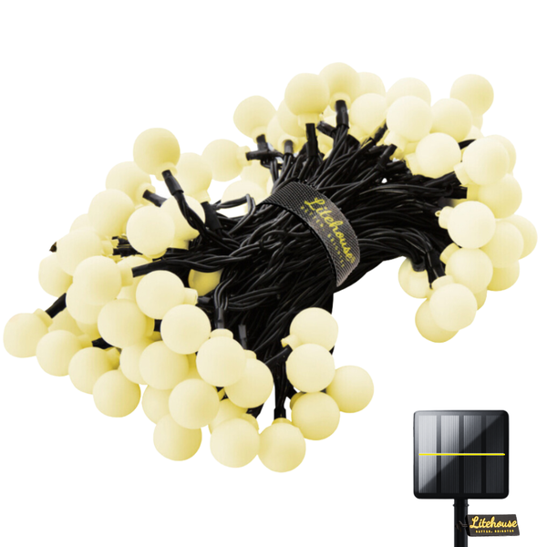 Litehouse Solar 100 LED White Bubble Ball Fairy Lights - 10m - Warm White