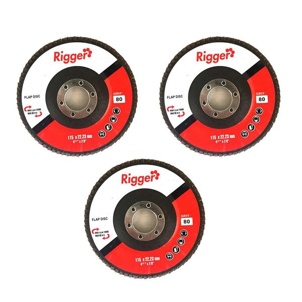 Rigger Abrasive DIY Flap Disc 115mm x 22.23mm - 80 Grit ( 3 Pack )