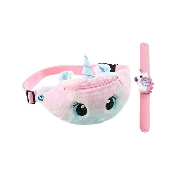 Plush Unicorn Waist Bag with Adjustable Strap and Unicorn Slap Watch