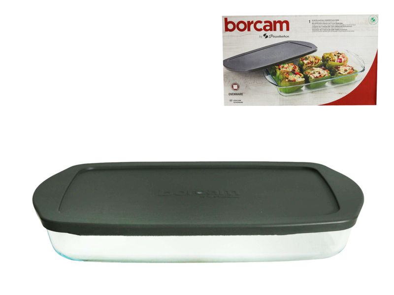 Pa?abahçe Borcam 1950ml Rectangular Glass Baking Tray with Grey Plastic Lid