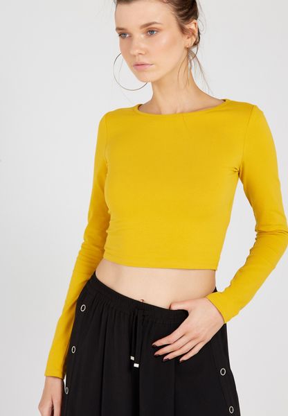 Women's Supré Long Sleeve Raised Neck Crop Tee - Mustard
