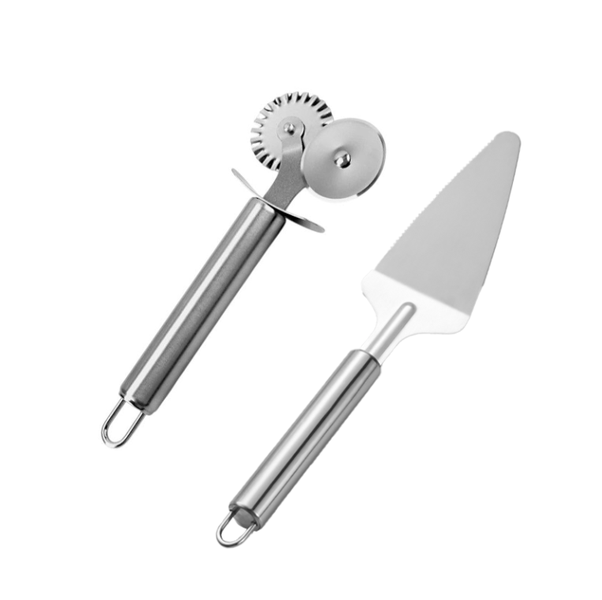 Stainless Steel Double Wheel Pizza Knife, Lace Roller Knife,Cake Scoop 2PCS