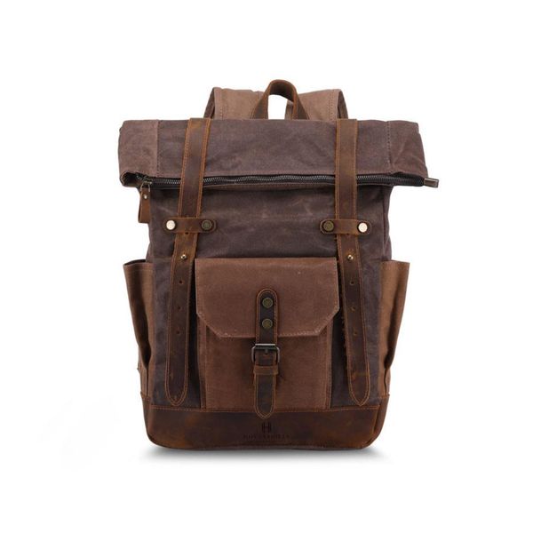 Travel Casual Hiking Leather Canvas Rucksack
