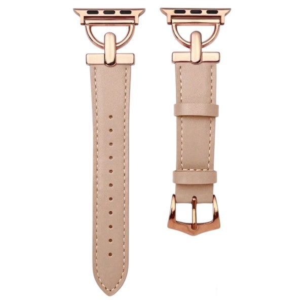 Leather Apple Compatible Watch Strap With Metal Accents - Rose Gold