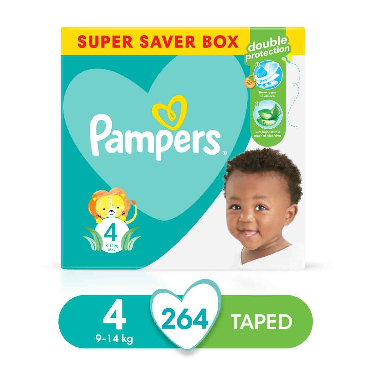 Pampers Baby Dry - Size 4, Super Saver Box-264 Nappies, Lotion with