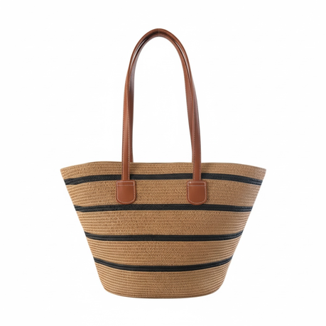 Chic Striped Straw Tote Bag-Summer Beach and Everyday Carry Essentials Bag Image