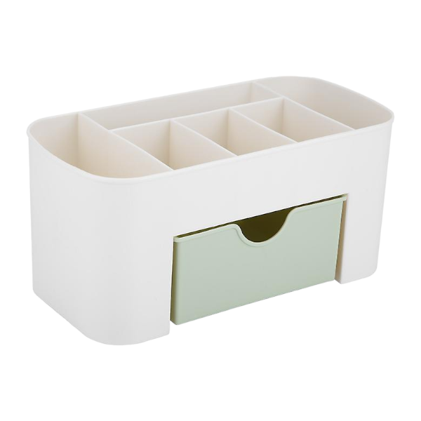 Cosmetic Storage Box With Multiple Compartments &amp; Drawer - Cream