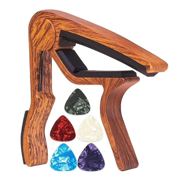Guitar Capo for Acoustic and Electric Guitars - Rosewood Color with 5 Picks