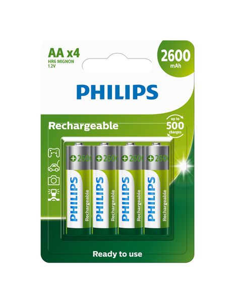 Philips Rechargeable R6B4B260 2600mAh AA Battery
