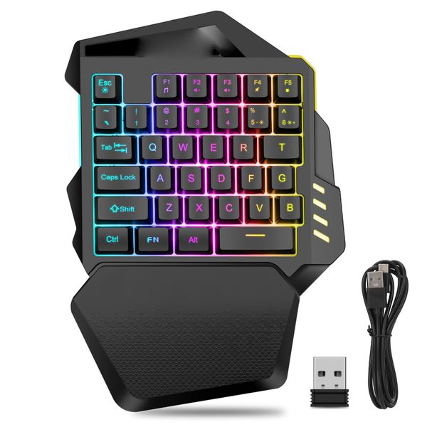 One Handed Gaming Keyboard 2.4G Wireless RGB Lighting ABS 35 Keys