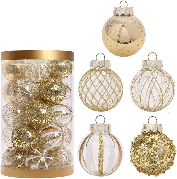 Gold Shatterproof Clear Plastic Ball With Delicate Ornaments-6cm