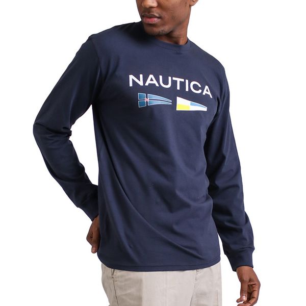Nautica-V03125 L/S Logo With Signal Flags Tee-Navy