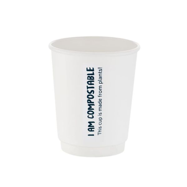 Compostable Double Wall White Takeaway Hot Cup - 250ml (100 Units)