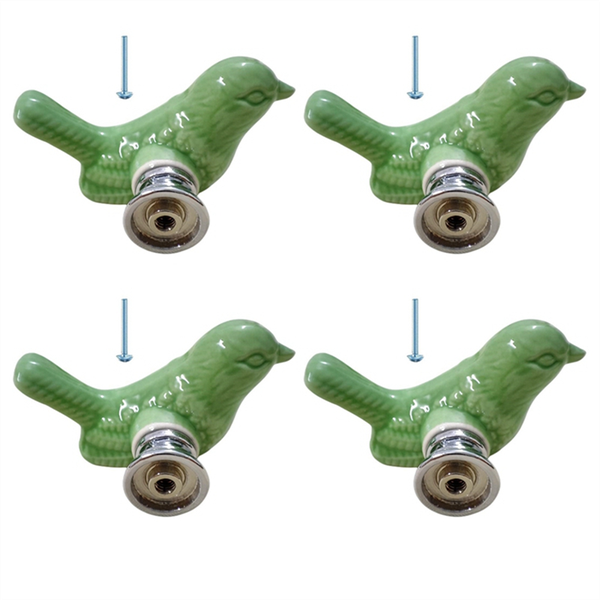 4Pack Green Cute Bird Design Cabinet Door Knobs (Green)