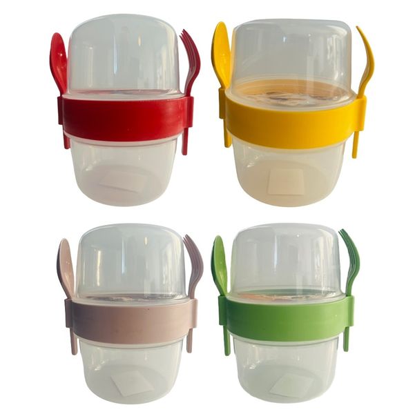 BPA Free - 2 Compartment On the Go Cup, Fork &amp; Spoon - 800ml - 15cm x 12cm