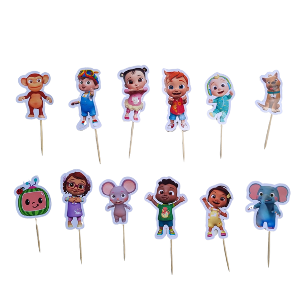 Cocomelon Themed Mini Cake Toppers Set of 12