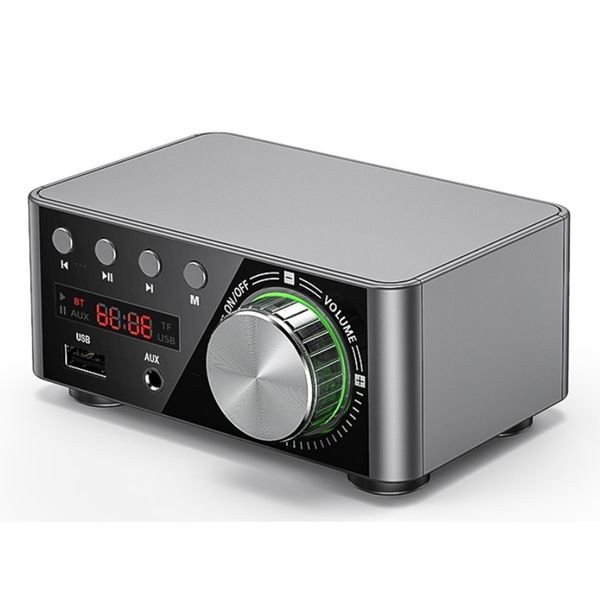 50W + 50W 100W Bluetooth 5.0 Amplifier Digital Audio Power Amp Silver Gray