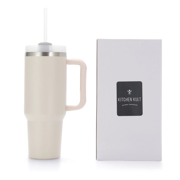 Kitchen Kult Stainless Steel Tumbler with Handle and Straw