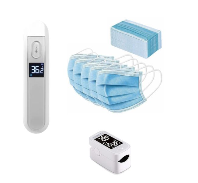 Digital Thermometer - Finger Pulse Oximeter - 20 x Blue Disposable Masks