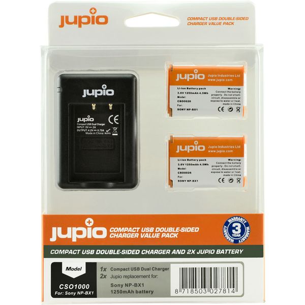 Jupio Value Pack x2 Battery for Sony NP-BX1 + USB Double-sided Charger
